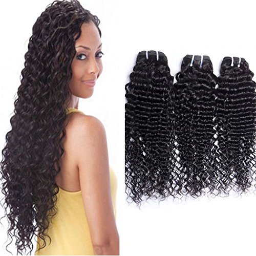 Maxine 9A Grade Brazilian Virgin Hair Deep Curly Wave 3 Bundles 100% Unprocessed Human Hair Natural Black Color Can Be Dyed and Bleached 300g(14 16 18)
