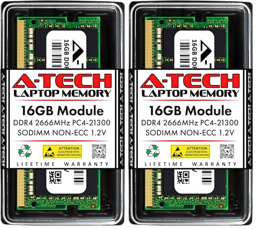 Image of A-Tech 16GB DDR4 2666MHz PC4-21300 (PC4-2666V) CL19 SODIMM 1.2V 260-Pin Non-ECC SO-DIMM Laptop Notebook RAM Memory Module (Pack of 2)