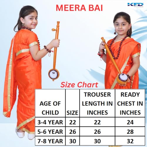 Image of Kaku Fancy Dresses Polyester Meerabai Costume For Kids | Ramayan Character| Meera Bai Dress | Mythological Character - For Girls - 3-4 Years