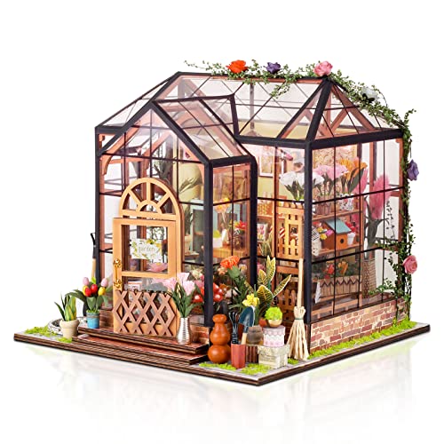 GuDoQi DIY Miniature Dollhouse Kit Tiny House with Furniture 1:24 Scale Handmade Gift for Birthday Christmas Day Jenny Greenhouse Flower Shop