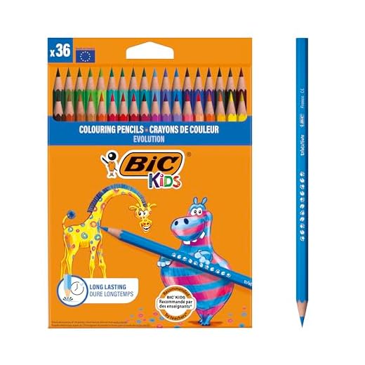 BIC Kids Evolution - Lápices para colorear, blíster de 36 unidades, para actividades creativas en casa y el colegio, colores surtidos, Multicolor