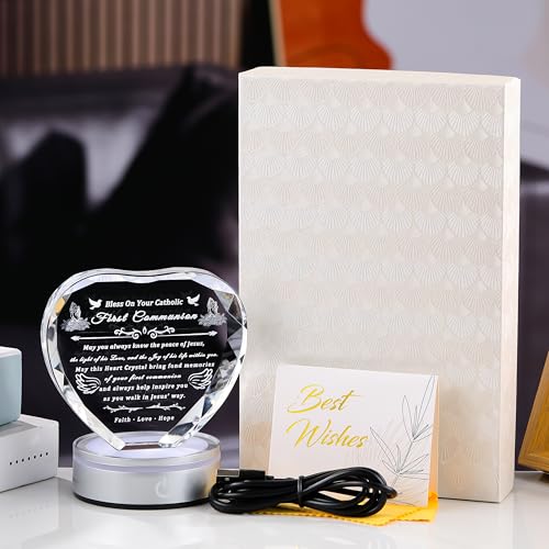 Image of Qianwei First Communion Gifts for Boys Girls, 3D Engraving Crystal Praying Boy John Figurine Jesus First Communion Veil Decoration, Baptism Gifts for Boy Girls Catholic