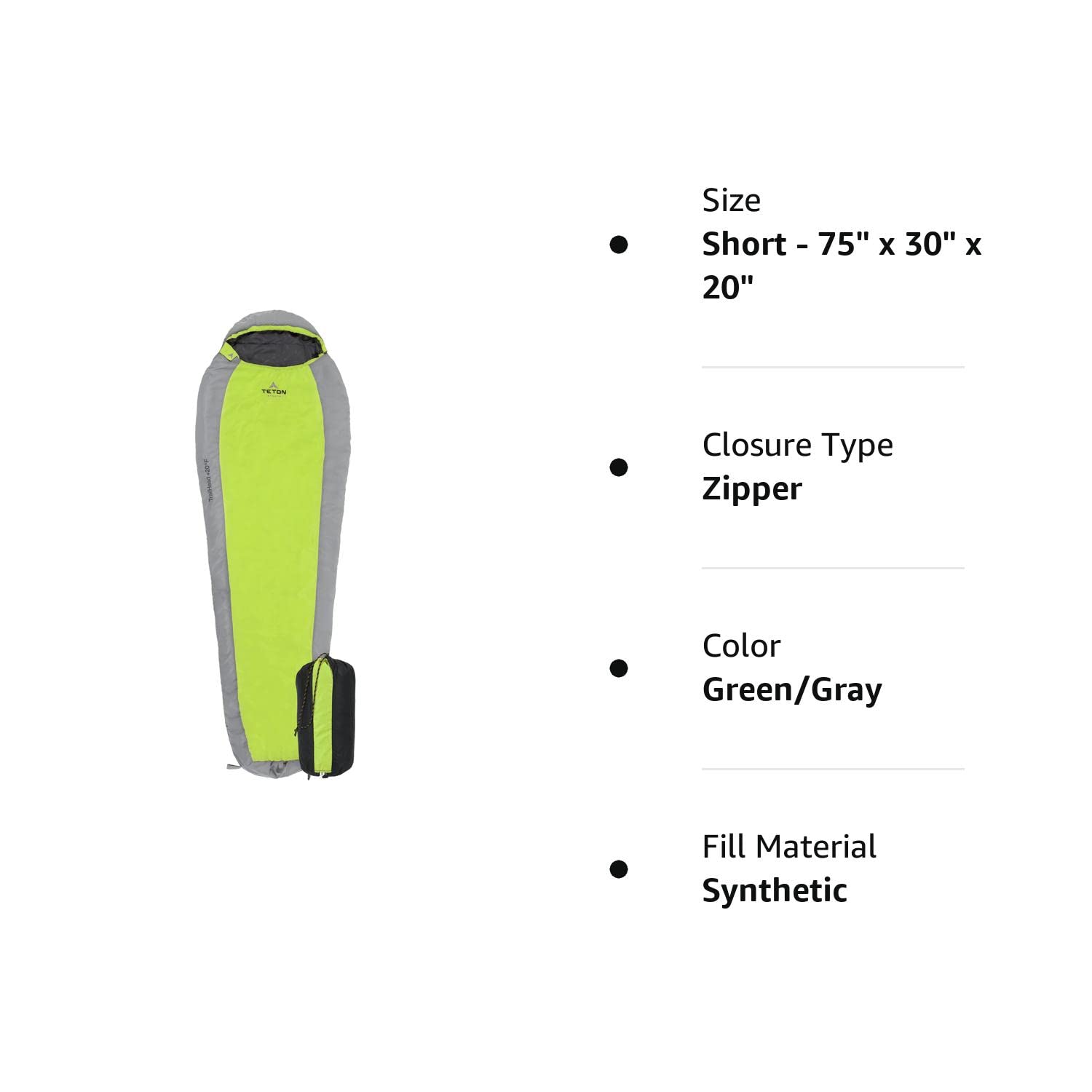 TETON Sports Ultralight Sleeping Bag; Lightweight Mummy Sleeping Bag, Camping, Hiking Green.