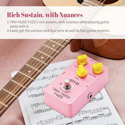 Image of JOYO Analog Fuzz Guitar Pedal, Vintage 90's Voicing with Level /Sustain /Tone Control, Battery or 9V DC Powered, True Bypass (TINY-HUGE JF-26)