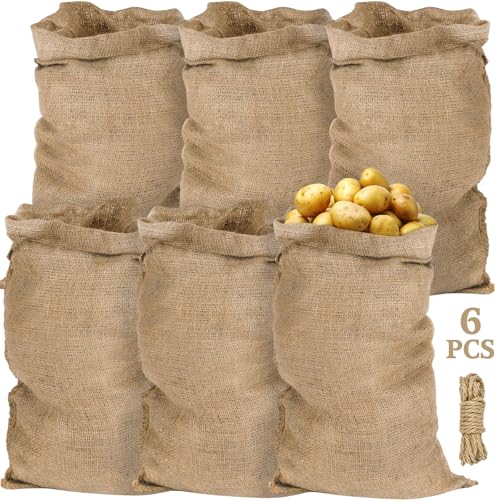 SaiXuan Bolsas de Yute Natural - Set de 6 (105cm x 60cm) | Sacos de Yute y Transpirables para Residuos de Construcción, Jardinería, Almacenamiento de Alimentos, Protección de Plantas en Invierno