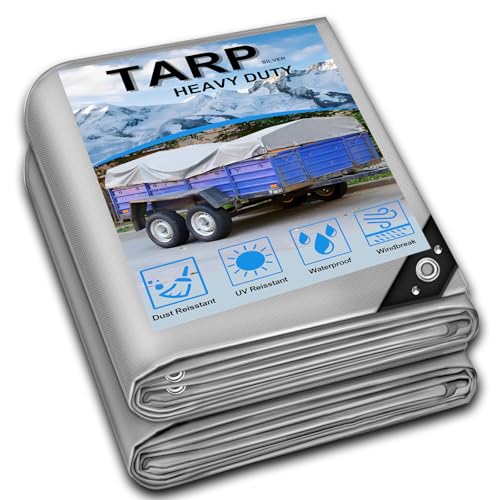 Tarps Heavy Duty Waterproof - Plastic Tarps with Grommets 12 Mil Silver Thick Protective Tarpaulin Covers for Outdoor Under Tent Camping Boat Patio Pool RV Pool