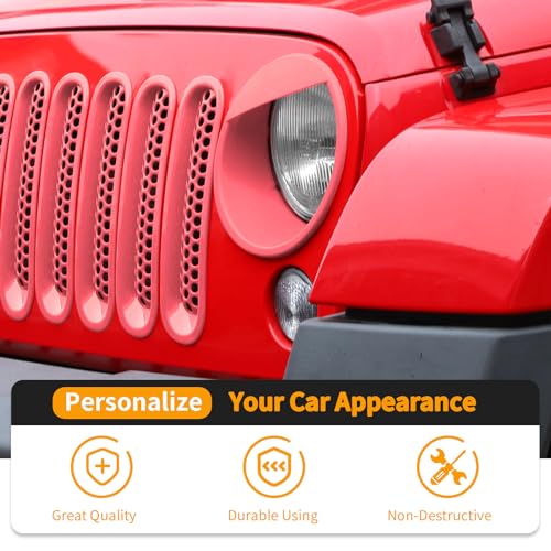 Image of Hoolcar Front Honeycomb Grille Insert Cover & Headlight Bezel Cover Fit for Jeep Wrangler JK JKU 2007-2017, Exterior Accessories, Pink