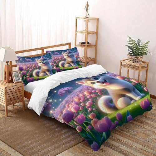 Housse de couette Sled Dog 260x220 cm avec taies d'oreiller motif animaux