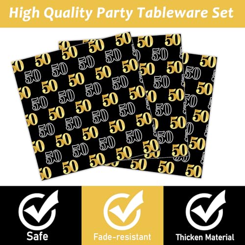 Image of ZOIIWA 96 Pcs Vintage 50th Birthday Party Decorations Vintage 1976 Birthday Tableware for Men Woman Cheers to 50 Years Dessert Plates Napkins Forks for 24 Guests Back in 1976 Party Favors