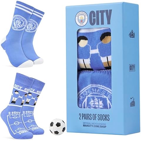Manchester City F.C. 2-Pack Calf Socks with Mini Football Cover