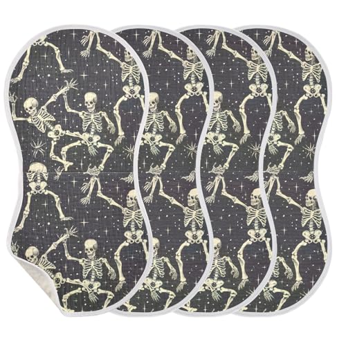 Cartoon Spooky Skeleton Muslin Baby Burp Cloths - Super Absorbent and Soft Burping Rags - Cotton Burp Clothes Set for Boys and Girls, 4 Pack