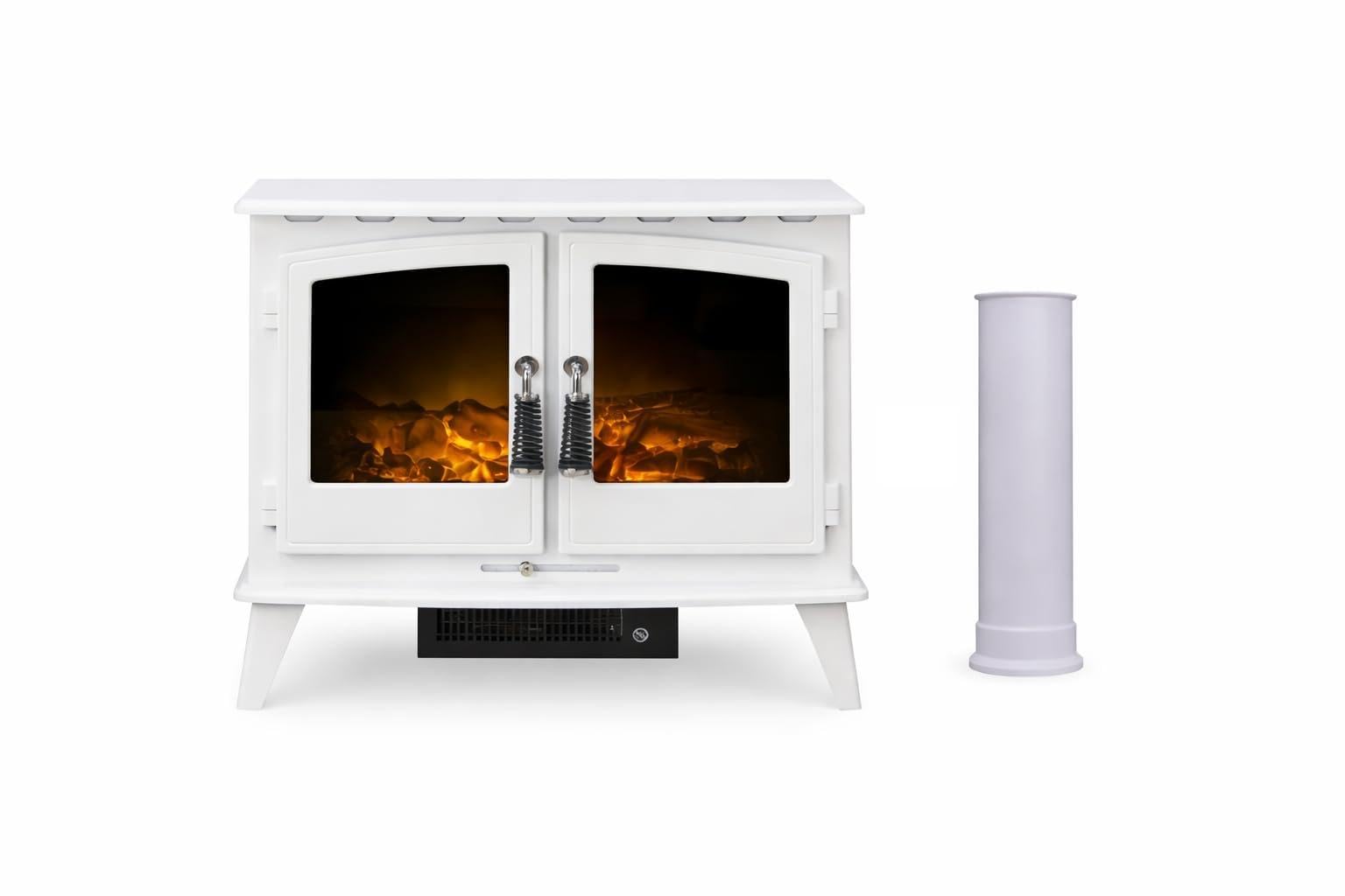 Adam White Woodhouse Electric Stove In Pure With Straight Stove Pipe In Pure