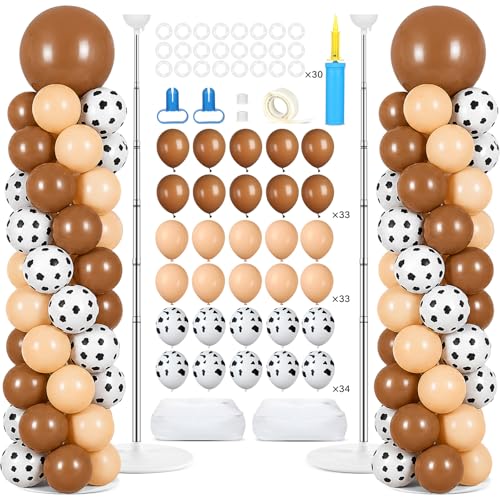 Image of 2 Sets Western Cowboy Brown Balloon Column Stand Kit with 102 Balloons Adjustable Balloon Tower Stand with Bases for Cow Print Floor Balloons Column Kit for Kids Boy Birthday Baby Shower Party Decor