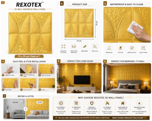 Image of REXOTEX Self-Adhesive Waterproof PE Foam 3D Wall Panels Wallpaper Sticker for Bathroom, Living Room, and Home Decoratio (70 x 77cm) (Pack of 25)