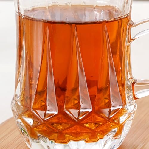 Image of Nestasia Set of 6 Transparent Glass Tea Cups (150ml Each) - Geometric Embossed Durable & 100% Food-Safe Coffee Mugs | Perfect for Coffee, Tea, Hot & Cold Beverages