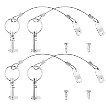Boat Bimini Top Quick Release Pin 4PCS، Marine 316 Stainless Steel، 1/4 "Diameter w / Drop Cam & Spring Lanyard يمنع الخسارة وقوارب القوارب وأعمدة الدعم ملحقات المراكب الشراعية, بيميني توب بين حزمة من 4   