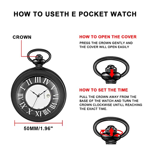 Image of Hollow Roman Digital Pocket Watch Cover for Men, Calendar Roman Dial Men's Pocket Watch with Chain
