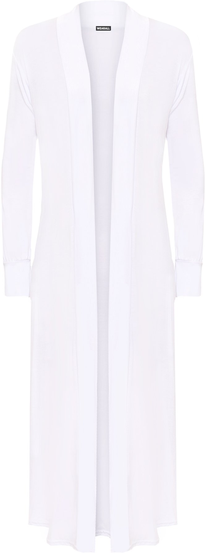 Wearall Women's White Open Long Sleeve Plain Maxi Boyfriend Waterfall Top Cardigan - 8-10