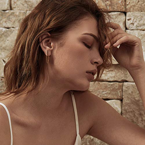 LOYATA Chain Studs Earrings Gold 14K Gold Plated Dainty Cubic Zirconia Dangle Earrings With Chain Small Hypoallergenic Jewelry Gift for Women3