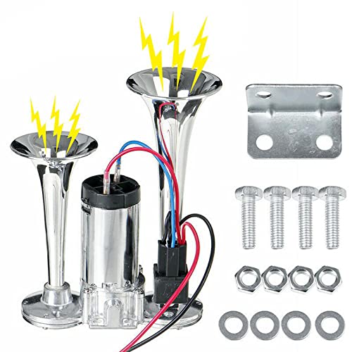 Torcarvh Car Electric Air Horn Speaker 12V Air Horn 600DB Dual Trumpets Super Loud Electric Solenoid Valve For Vehicle Car SUV Truck Lorry RV Boat