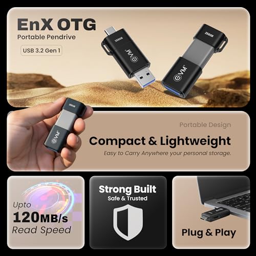 Image of EVM EnXO 256GB OTG Flash Drive USB 3.2 Gen 1 | Versatile Dual USB Type-C & Type-A Connectors | Rapid 120MB /s Read| Smartphone Laptop Tablet Smart TV | Plug & Play | 10 Years Warranty (ENXO /256GB)