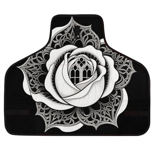 Delantal de trabajo floral negro y blanco con 8 bolsillos miniatura 1