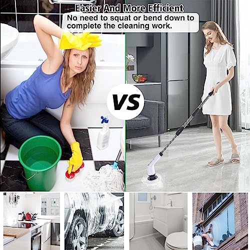 Image of Portable Electric Spin Scrubber Rechargeable Power Scrubber Cleaning Brush, with 7 Replaceable Brush Heads and Handle Electric Bathroom Scrubber, for Tile, Floor, Tub, Window, Wall, Car