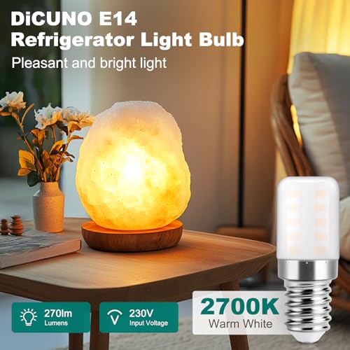 DiCUNO Kühlschranklampe E14 LED Lampe 3W, Warmweiß 2700K, ersetzt 30W Halogenbirne, 270LM, 82Ra, 360° Abstrahlwinkel, Glühbirne für Kühlschrank, Nähmaschine, 230V AC, 2er Set 6