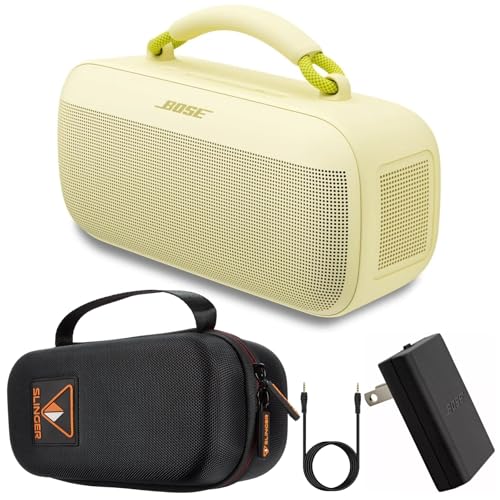 Bose SoundLink Max Portable Speaker, Large Waterproof Bluetooth Speaker, Up to 20 Hours of Battery Life, USB-C, Built-in 3.5mm AUX Input, + Hard Shell Travel Case + AUX Cable (Citrus Yellow)