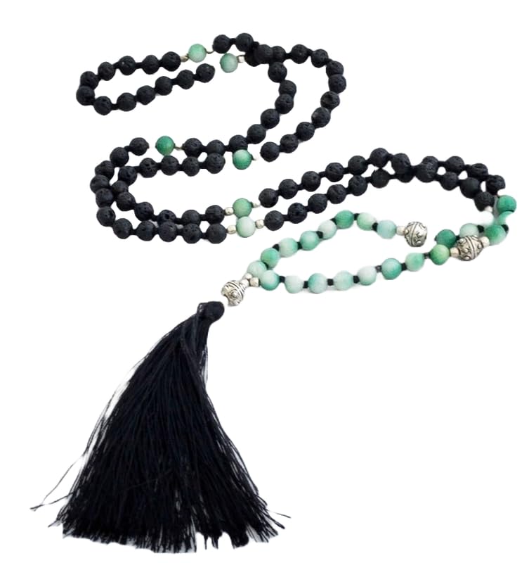 Cuentas Mala de piedra de jade verde lava, collar de 108 mala, nudo mala, collar WWG, joyería de yoga, cuentas de meditación, joyería espiritual, joyería bohemia, 34inch, Gema