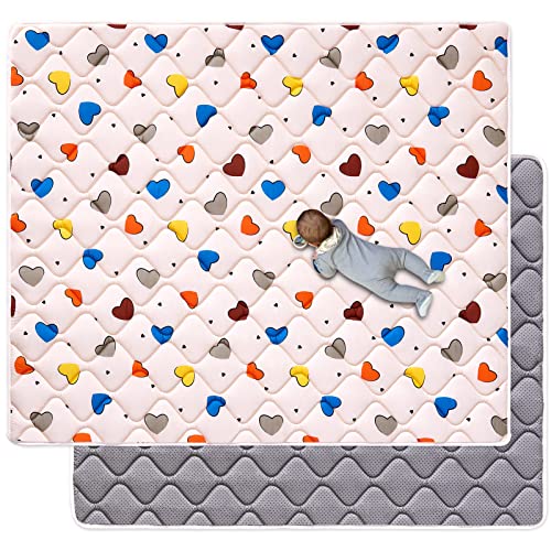 Image of Premium 100% Cotton Baby Play Mat 71" X 59", Soft Thicker Foam Baby Mat for Floor,Extra Large Activity Playmats for Babies,Toddlers, Infants,Play & Tummy Time, Machine Washable for Easy Care