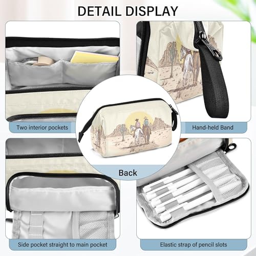 Image of Fisyme Western Desert Cowboy Pencil Case Large Capacity Pencil Pouch Pen Bags Box Big Makeup Pencil Case Organizer