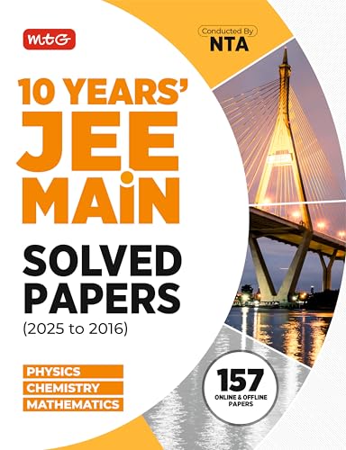 Image of MTG JEE Main 10 Previous Years Solved Papers (2025-2016) Physics, Chemistry & Mathematics | JEE Mains PYQs Book For 2026 Exam | All 153 Online & Offline Papers Available)