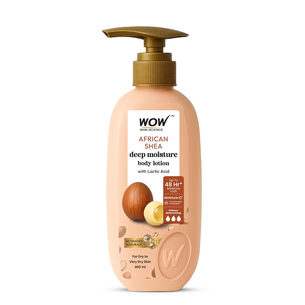 WOW Skin Science Shea Butter With Lactic Acid Body Lotion | Hydrates Very Dry Skin | Long Lasting 48 hrs Moisturization | Smoothens Rough, Flaky Skin | Calms Itchy Skin - 400ml