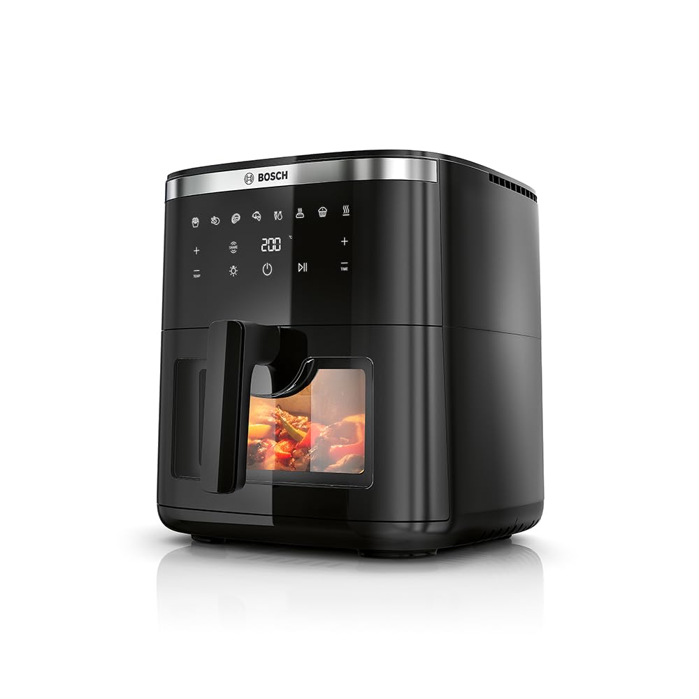 Bosch Air Fryer Serie 6, MAF671B0, XXL-capaciteit van 7.2 L, 7 Voorgeprogrammeerde instellingen, Verlicht Kijkvenster, Tot 65% Sneller Koken, Zwart