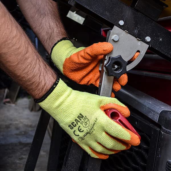 Scan SCAGLOKSPKM 12 works Knitshell Latex Palm Work Gloves Orange - Size: M, Orange/Yellow, M (Size 8) - Image 4