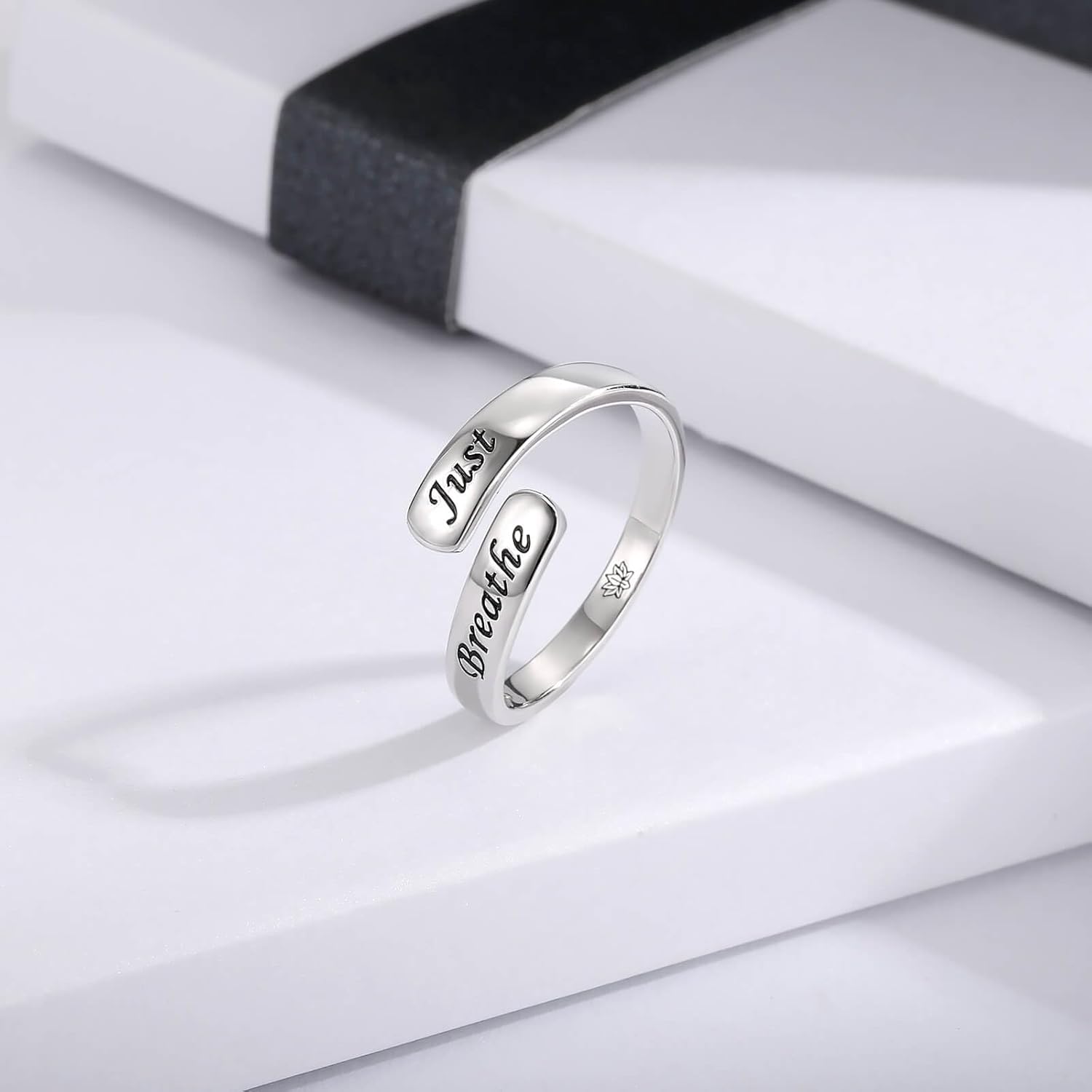 Sariel 925 Sterling Silver Just Breathe Rings Adjustable Inspirational Hope Ring Jewelry Encouragement Gift for Women (Ring) - Image 3