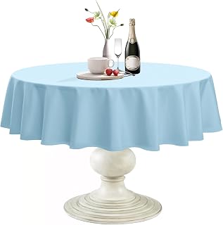 Softalker Round Tablecloth, Waterproof & Stain Resistant Table Cloth Wrinkle Free Fabric Washable 210GSM Polyester Table Cover for Spring/Party/Outdoor - 120 inch,Baby Blue