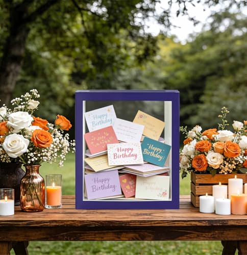 Image of SietDESEO Purple Card Box for Party with Clear Window Large Gift Card Box Holder for Wedding Reception Birthday Graduation Baby Shower Raffle Ticket Box