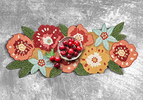 Handmade Fancy Scrolled Embroidery Beaded Table Runner For Tabletop And Kitchen - Home Decor Mat For Wedding Party Baby Shower Holiday Family Gathering - Red/Yellow/Green/Orange #TOP1