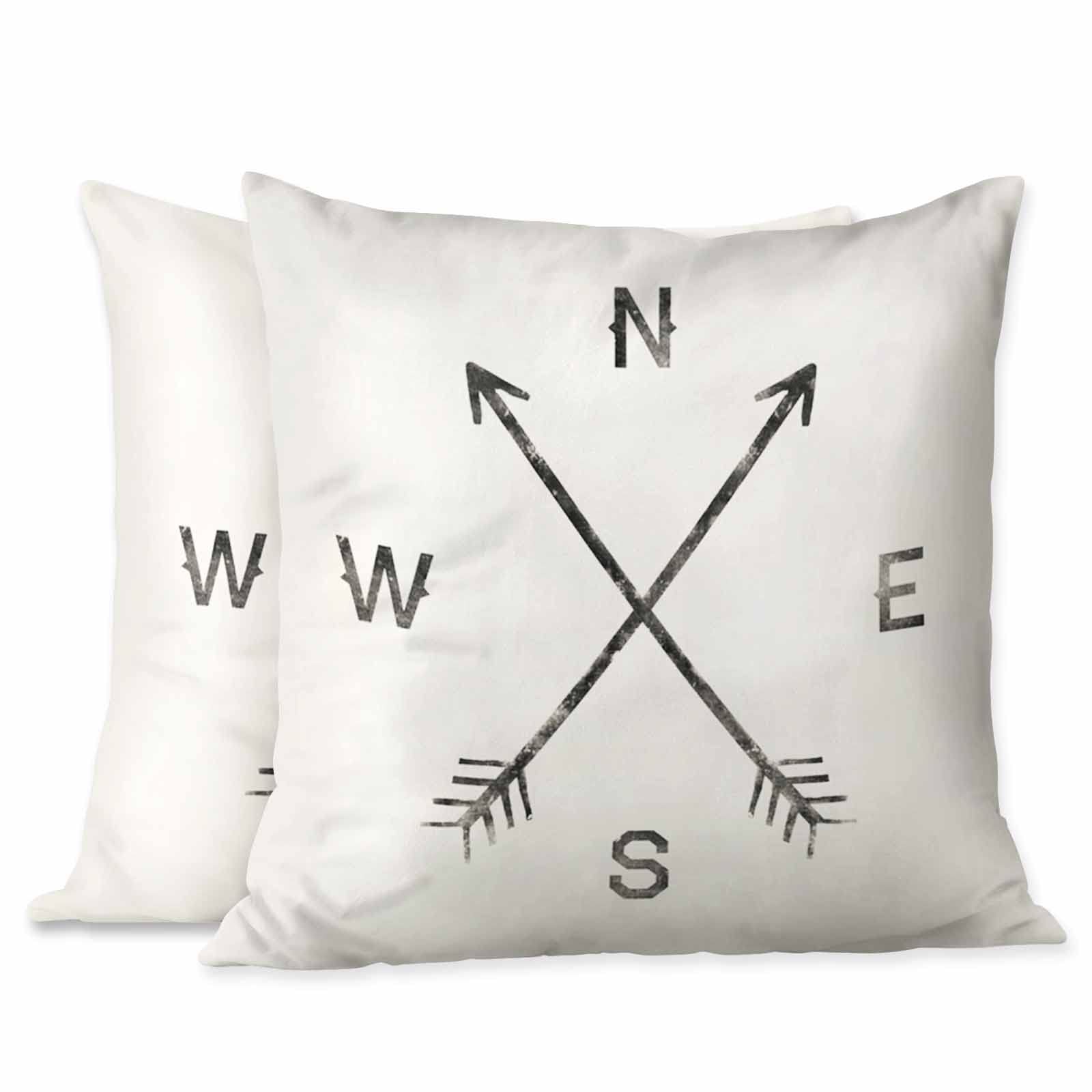 Beabes Throw Pillow Covers Vintage Compass Arrows North East South West Set of 2 Decorative,Soft Square Cushion Pillowcase for Couch Sofa Bed 18X18 Inch/45X45 cm