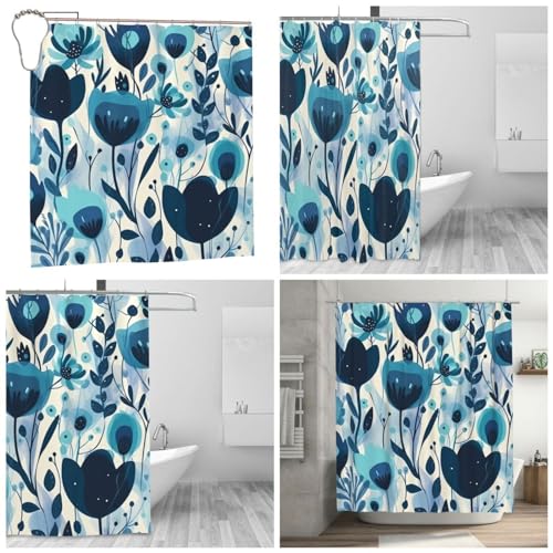 Rideau de douche lavable en machine à fleurs simples pour un espace propre 183x183