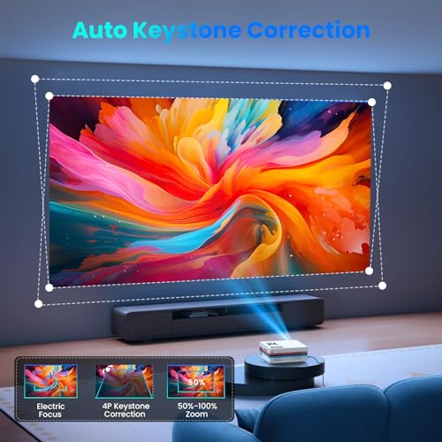 Image of [Compatible with Netflix, 2000 ANSI] Smart Projector with WiFi 6 and Bluetooth 5.3, Electric Focus Auto Keystone, Native 1080P Outdoor Movie Projector with PrimeVideo /YouTube, for HDMI /USB /iOS /Android