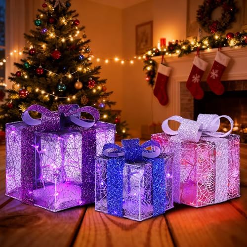 DomKom Set of 3 Halloween Christmas Lighted Gift Boxes Decoration...