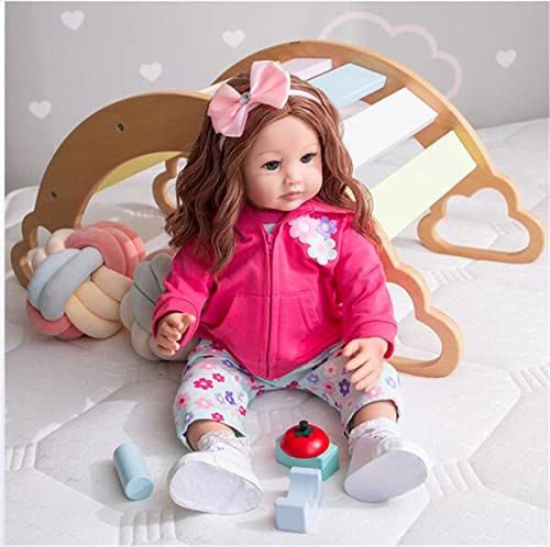 HOMONEY 60 cm Lebensechte Babypuppe 24 Zoll Reborn Puppe Weichkörper Reborn Kleinkind Puppe Lockiges Haar Mode Mädchen Schöne Puppe – Bild 5