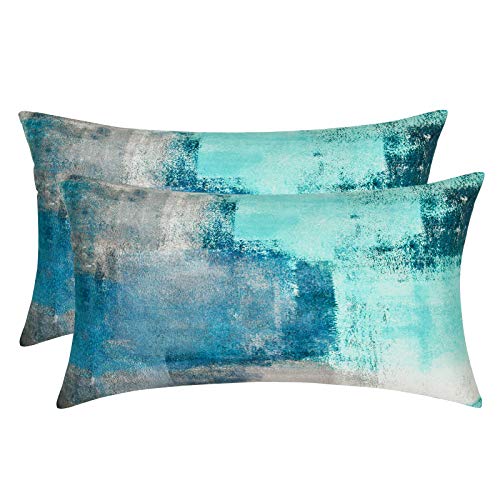 Alishomtll - Lot de 2 housses de coussin décoratives douces - Bleu sarcelle - 30 x 50 cm - Turquoise
