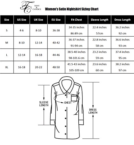 Women’s Sleep Shirt, Satin Pajama Top Long Sleeve Nightshirt from Tony 