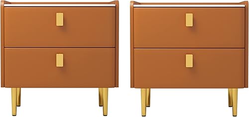 MGH Moderno juego de 2 mesitas de noche pequeñas con dos cajones mesas auxiliares de piel sintética de mármol de mediados de siglo mini mesa de