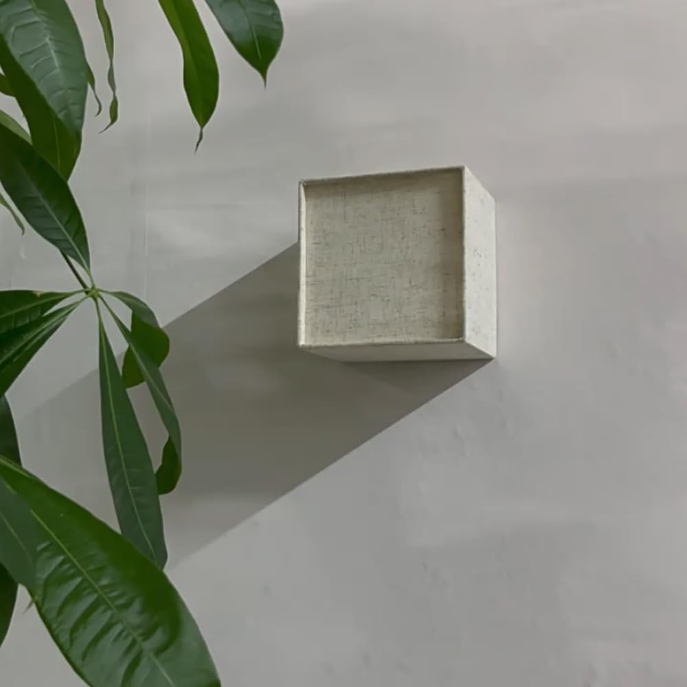 Aplique de pared, aplique de pared cuadrado rústico Lámpara de pared interior de estilo japonés con pantalla de tela, lámpara de pared artística Apliques de pared textiles de lino/blanco Apliques de