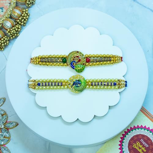 Image of Canton Rakhi Set of 2 For Brother With Chocolate Gift Hamper, rakhi gift for brother, Pack of 2 Designer Rakhi For brother (Design-2)